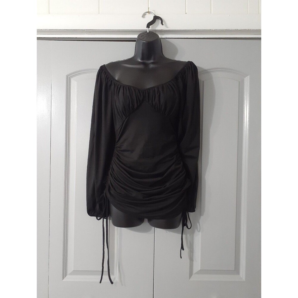 Solid black adjustable drawstring ruched side dress